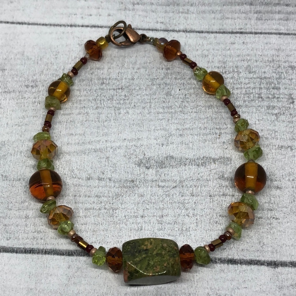 Artisan made natural stone and glass boho style bracelet
